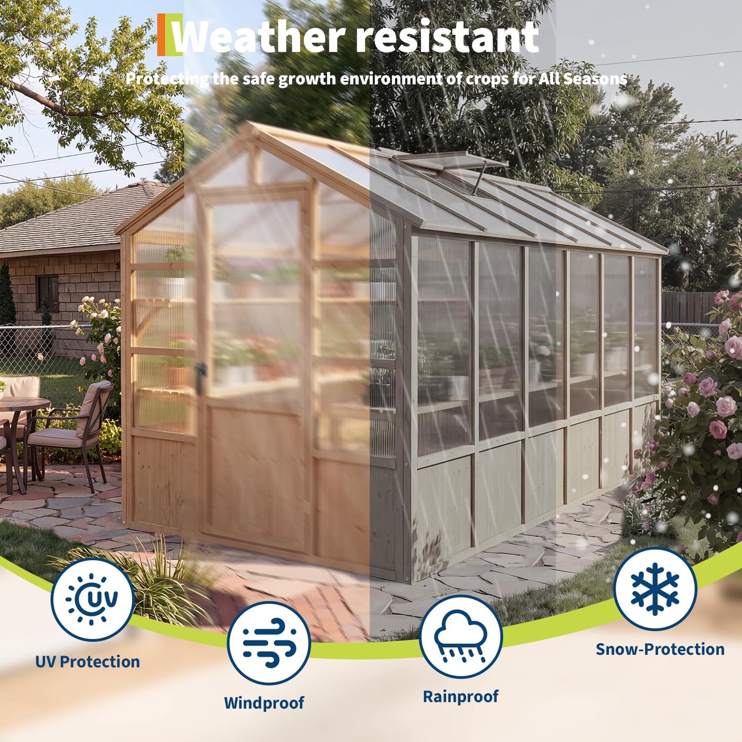 6x12 FT Wooden Greenhouse for Outdoor, Walk-in Greenhouse Kit with Ventilated Window & Lockable Door & Polycarbonate Panels, Large Wood Frame Green House for Garden, Backyard, Patio, Lawn, Plant