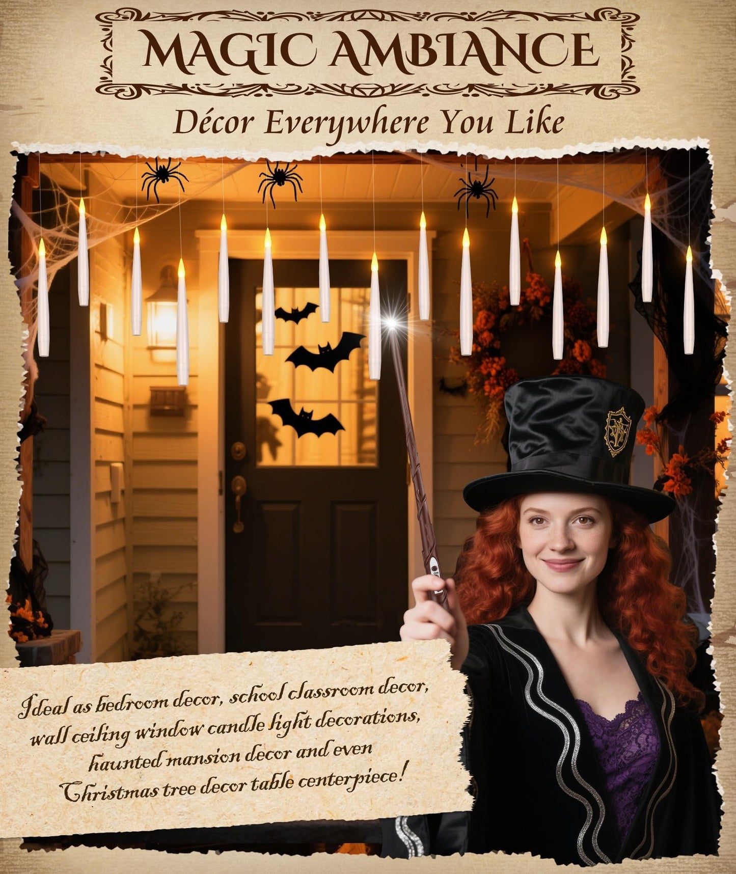 Halloween Decorations Floating Candles with Wand: 20Pcs Flameless Floating Candles with LED Warm Lights Battery Operated Magic Candle for Birthday Gifts Halloween Party Decorations Indoor Home Decor