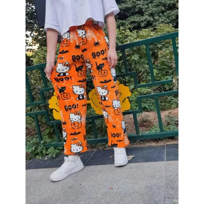 BIUGNVW Anime Pajamas Women Cartoon Family Christmas Kawaii Flannel Pajama Pants Halloween Orange X-Large