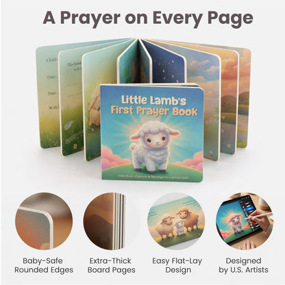 Highmark Collective Baptism Gift for Boy or Girl Baptism Set with 10" Praying Lamb Plush Toy, Bamboo Muslin Blanket & First Prayer Book, Ready to Gift Keepsake Box