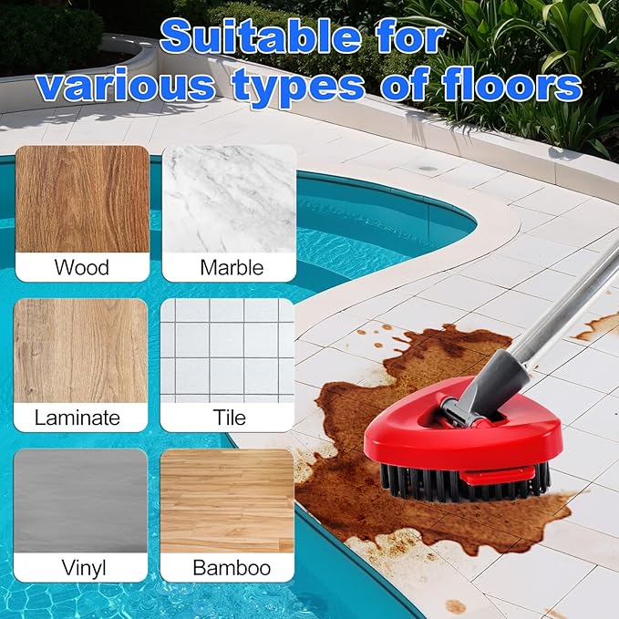 4-Section Stainless Steel Spin Mop Handles, Mop Base & Upgrade Scrub Brush Combo