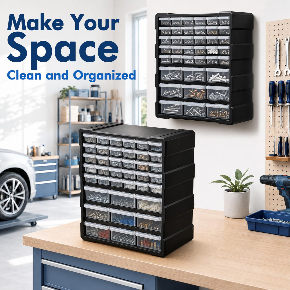 PurKeep 𝟔𝟐% 𝟎𝐅𝐅 Drawer Organizer for Garage Building Bricks Storage,Thicker Craft Organizers Storage with Dividers Labels for Hardware,Screws,Nuts Bolts,Teacher Toolbox,Charms, Beads,Craft