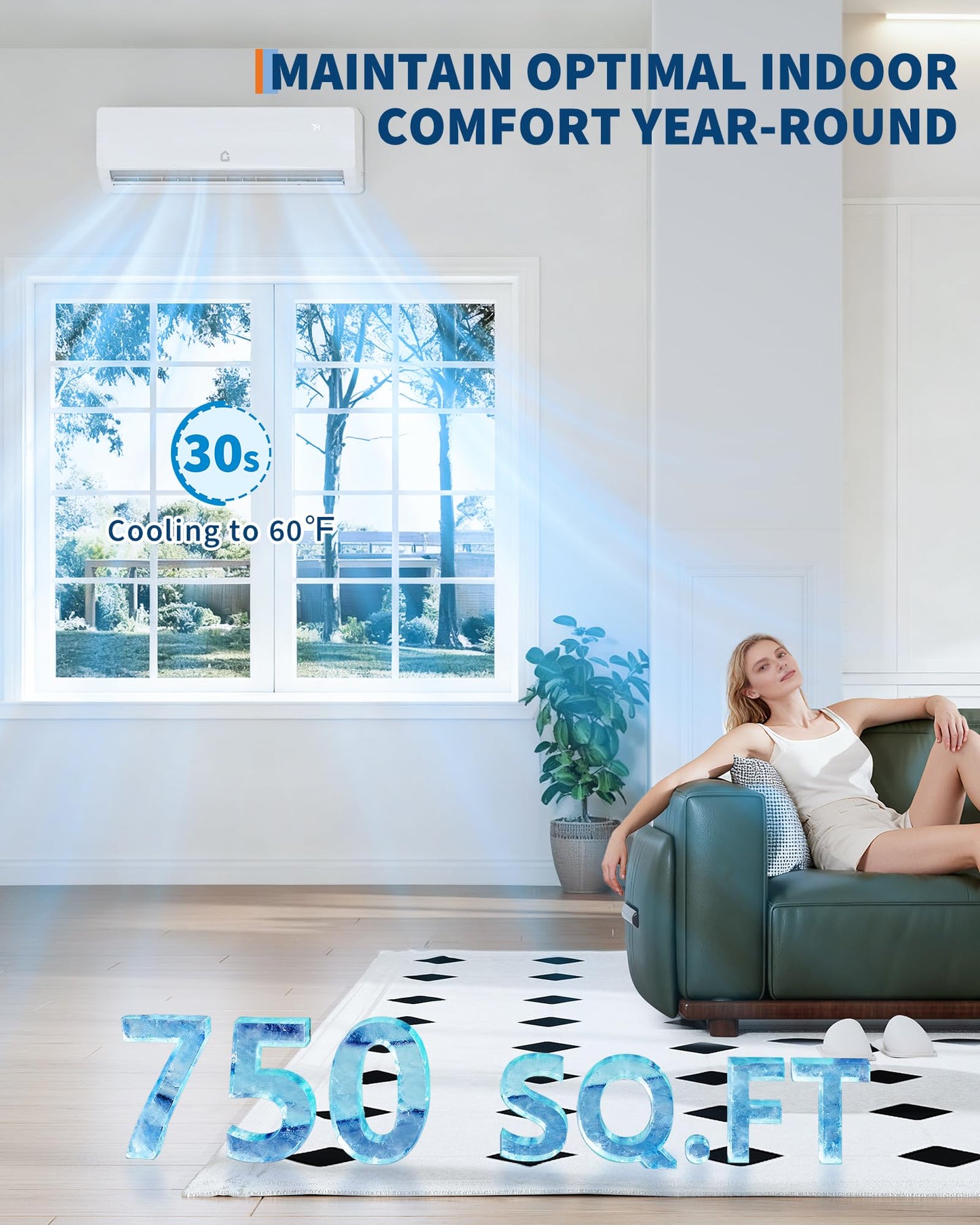 12000 BTU Mini Split Air Conditioner,19 SEER2 Ductless Inverter AC w/ 115V, Cool Up to 750 Sq. Ft with Heat Pump System,White