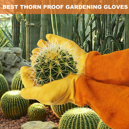 SLARMOR leather Gardening Gloves for Women/Men - Thorn Proof Cowhide Leather Rose/Blackberry Pruning Heavy Duty Garden Gloves Thick Palm Gauntlet Garden Work Gloves with Forearm Protection