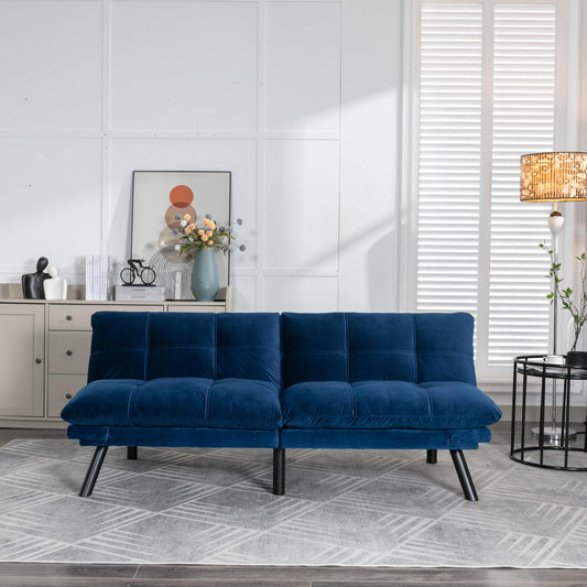 GDFStudio Hayezc Loveseat Sofa, Convertible Sofa Bed, 2-in-1 Folding Modern Futon with Adjustable Armrest & Backrest, 800lbs Capacity Small Apartment Sleeper for Living Room, Office, Navy Blue