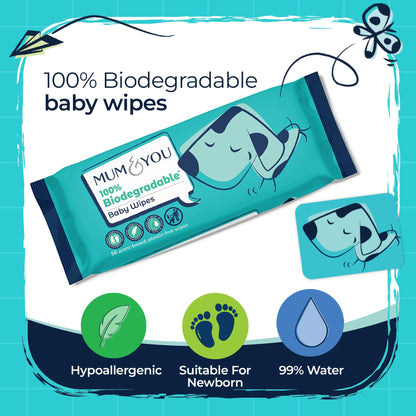 Mum & You Baby Wipes Multipack - 672 Biodegradable Wet Wipes (12 Packs) | 99.4% Water Wipes for Sensitive Newborn Skin | Baby Wipes Bulk, Bum Wipes, Wet Tissue, Eco-Friendly wet wipes baby