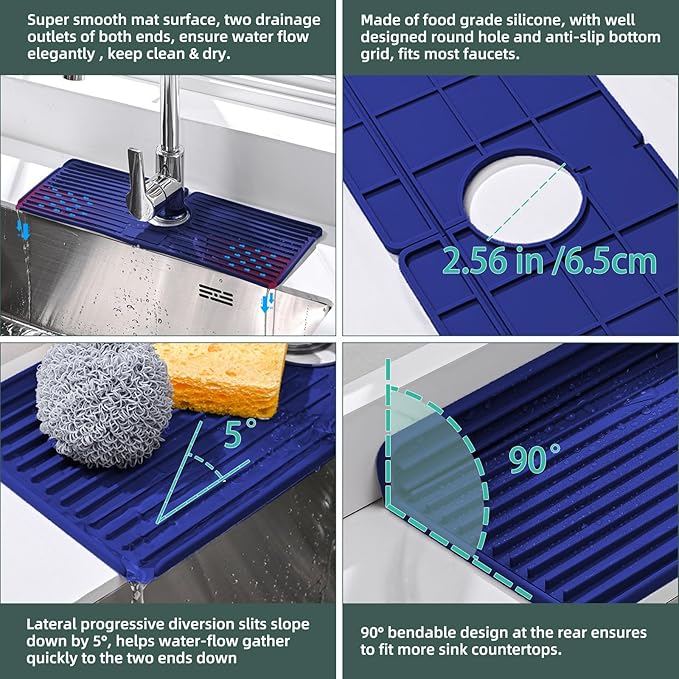 Faucet Mat for Kitchen Sink, Silicone Faucet Handle Drip Catcher Tray, Drying