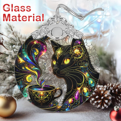 Stained Glass Cat Christmas Tree Ornaments - Black Cat Xmas Gift for Friend, Family or Coworker