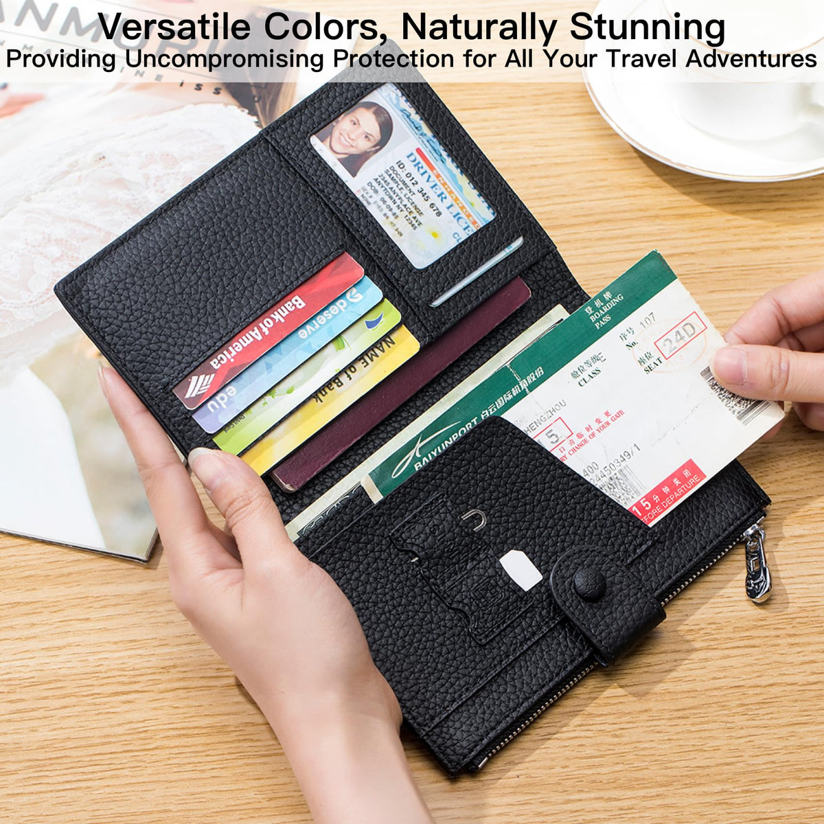 Genuine Leather RFID Blocking Passport Holder Wallet, Multi-Functional Travel Document Organizer with SIM Card Slots (Pink)