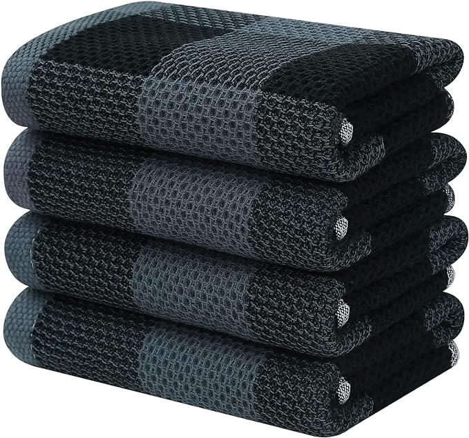 Homaxy 100% Cotton Waffle Weave Check Plaid Kitchen Towels, 13 x 28 Inches