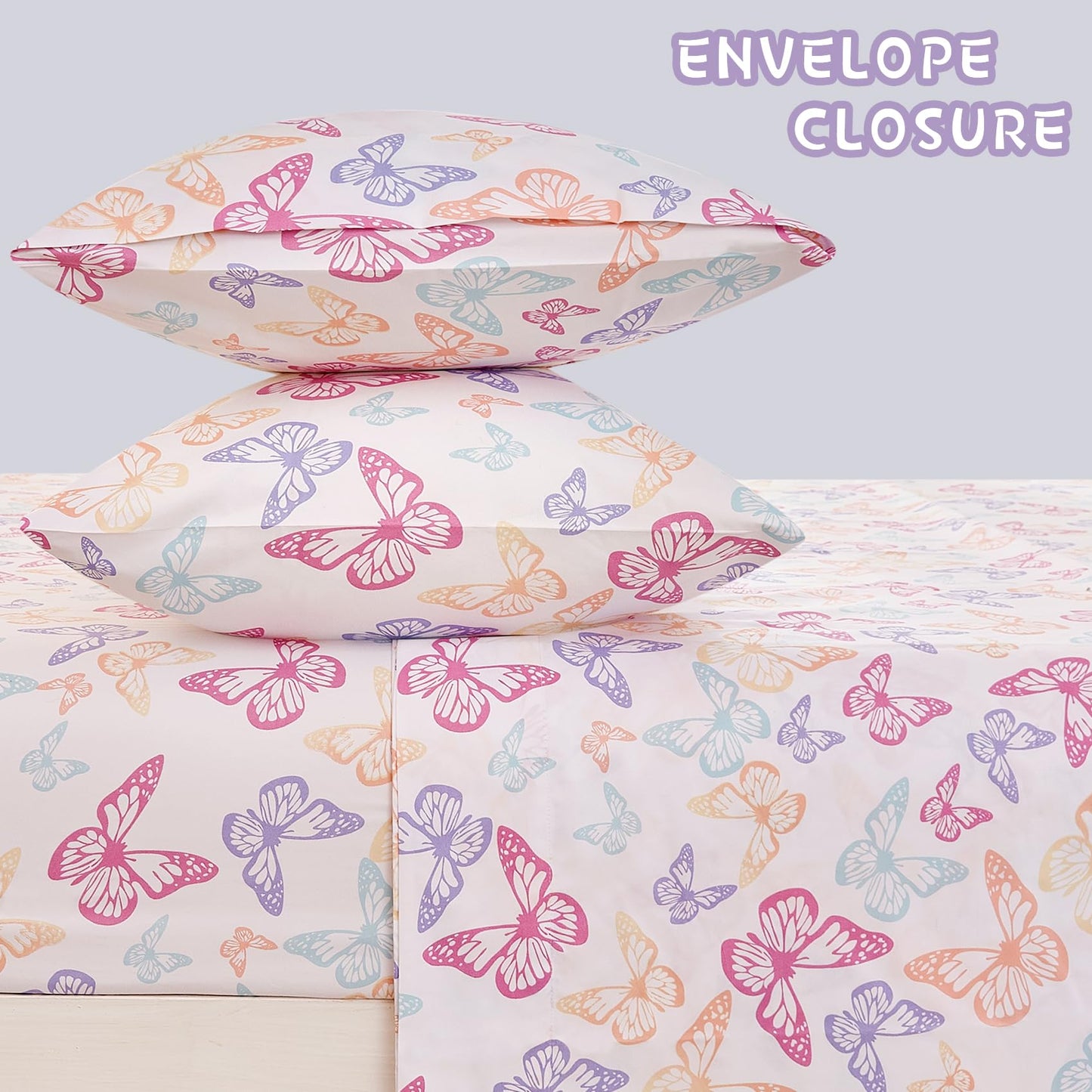 Yibeizi Butterfly Full Size Sheet Set for Girls, Kids Cute Bedsheet Microfiber Deep Pocket Bedding Sheets & Pillowcases 4 Pieces