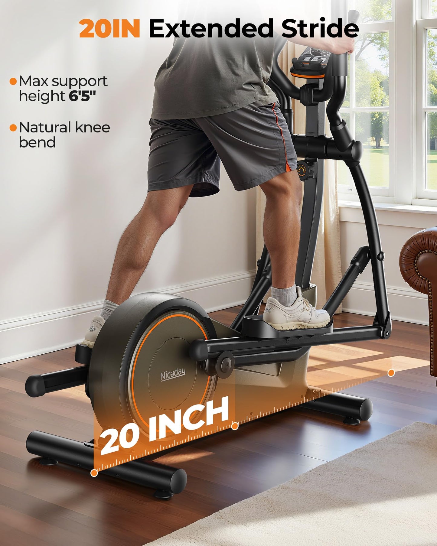 Niceday Elliptical Exercise Machine, Elliptcal Machine for Home, 20IN Stride Elliptical Machine, Elliptcal Training Machine with 16 Level Resistance, 500LBS Loading Capacity