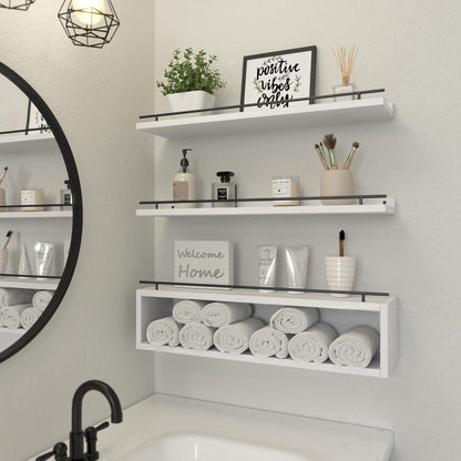 WOPITUES Floating Shelves for Wall 24 inch with Cube Shelf, Wall Shelves with Metal Rail for Bathroom Decor, Bathroom Organizers and Storage, Over Toilet Shelves, Toilet Paper-White