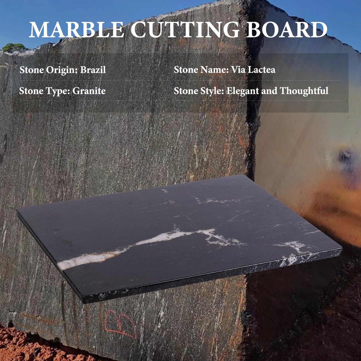 Koville Brazilian Natural Granite Cutting Board for Kitchen, 16x20inch Extra Large Hand Crafted Stone Slab for Cheese, Charcuterie, Pastry Board - Wedding Gift, House Warming Gift