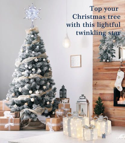 Luxspire Christmas Tree Topper, 3D Lighted Star Tree Topper with USB Plug-in & Remote Control, 9.6" Christmas Tree Star Lights for Home Holiday Decor, 6H Timer & 8 Lighting Modes, Silver