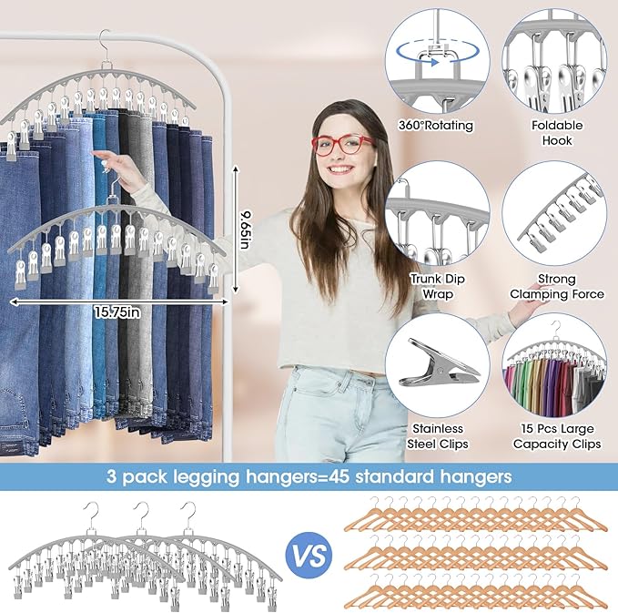6 Pack Legging Organizer for Closet Hanging, Pants Hangers