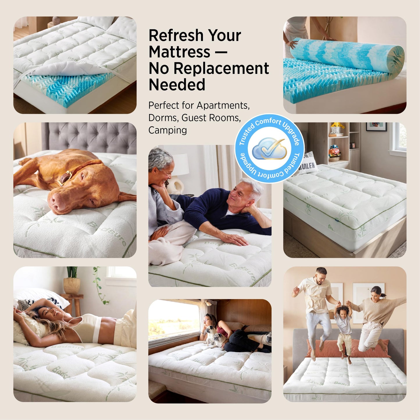 Bedsure 2-in-1 Mattress Topper, 5 Inch Memory Foam Mattress Topper Twin XL, 3 Inch Memory Foam + 2 Inch Viscose Made from Bamboo Mattress Topper Pad, Flippable Memory Foam with Dual Comfort, White