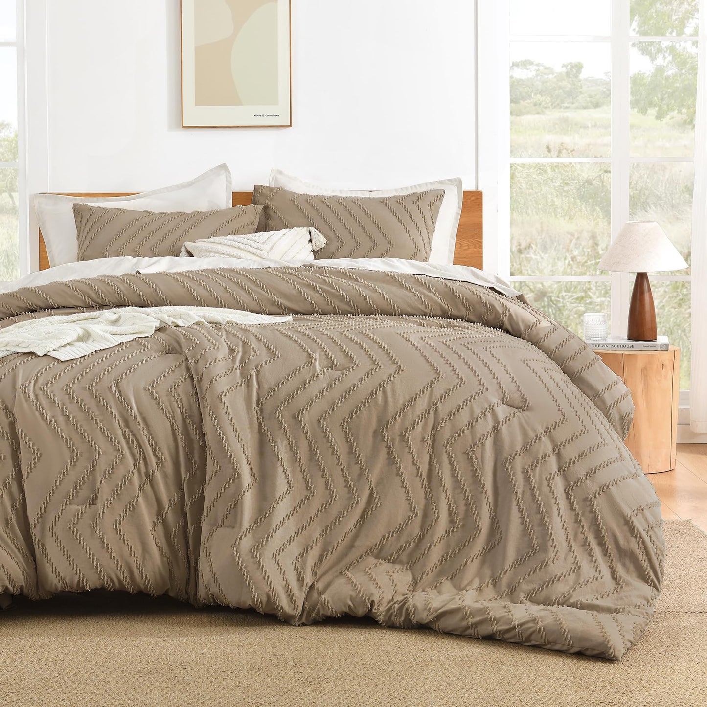 Litanika Taupe King Comforter Set, 3 Pieces Lightweight Tufted Bedding Sets, Down Alternative Comforter Fluffy Bed Set Gift Choice