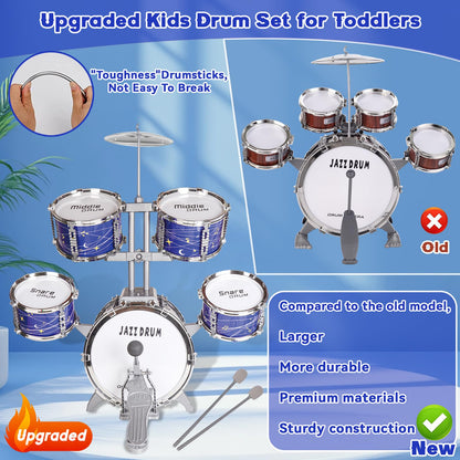 Kids Drum Set for Toddlers 1-3, Upgraded Kids Jazz Drum Ages 3-5, Musical Instrument Toys & All Plastic, Percussion Beginner Christmas Gift Toys for 3 4 5 6 Year Old Boys Girls Ages 2-5 4-6 5-7