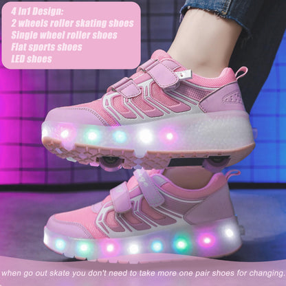 AIkuass Roller Shoes Sneakers LED Light Up Rechargeable Wheel Shoes As Gift for Girls Women