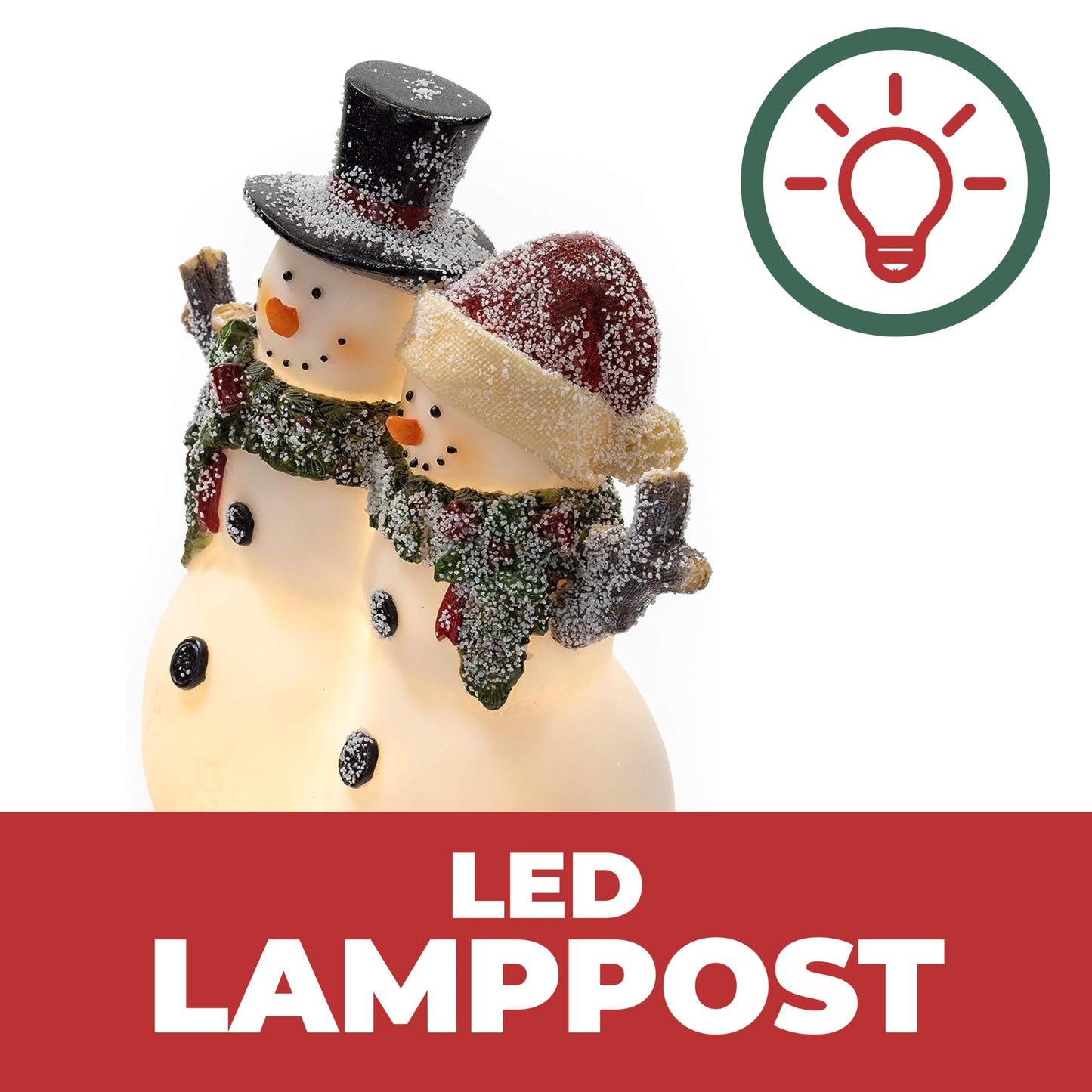 VP Home Christmas Snowman Couple Decor - LED Lighted Figurines, Indoor Glowing Holiday Decorations, Festive Fiber Optic Resin Snowman Light Up