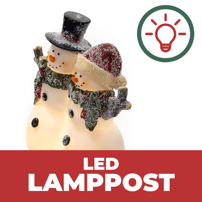 VP Home Christmas Snowman Couple Decor - LED Lighted Figurines, Indoor Glowing Holiday Decorations, Festive Fiber Optic Resin Snowman Light Up