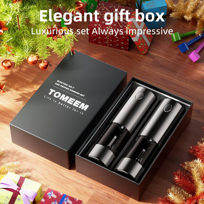 TOMEEM Electric Salt and Pepper Grinder Set, USB Rechargeable Salt and Pepper Grinder Set| Made of Stainless Steel | Adjustable Ceramic Grinder | LED Light