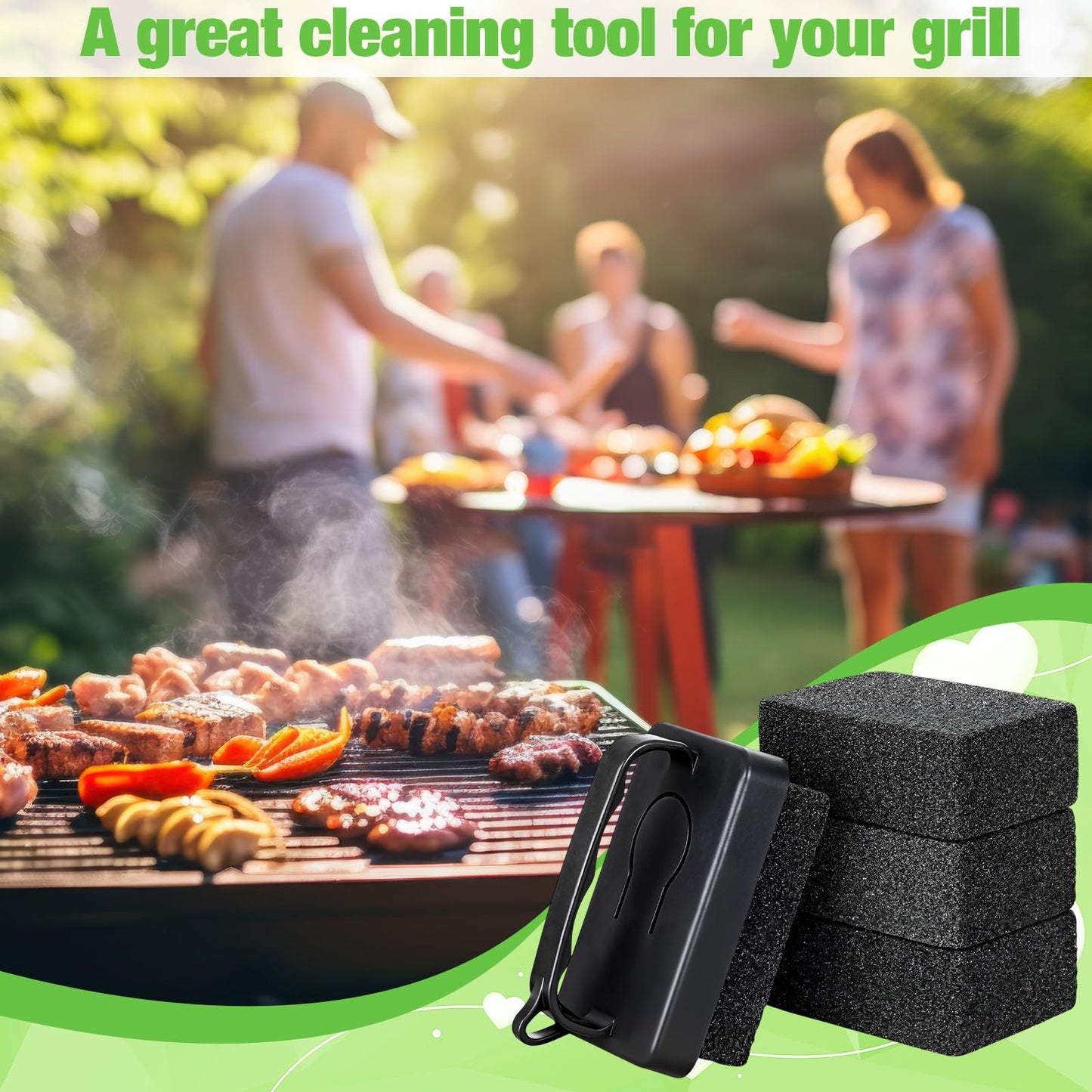 Zhehao 4 Pack Heavy Duty Grill Cleaner Brick, Griddle Stone 3.9 x 2.8 x 1.6 Inches Grill Cleaner with Handle, Pumice Stone for Cleaning Removing Stains, BBQ, Flat Tops, Swimming Pool, Sink