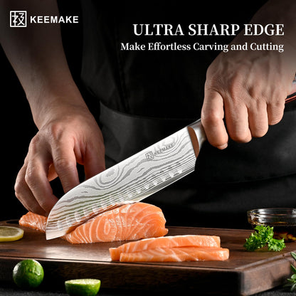 KEEMAKE Knife Set 5 Pieces, Professional Kitchen Knife Set, High Carbon Stainless Steel Chef Knife Set, Ultra Sharp Blade Knives Set for Kitchen with Ergonomic Pakkawood Handle & Gift Box
