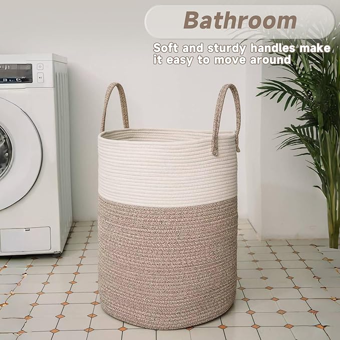 Large Woven Laundry Basket Hamper, 100L Cotton Rope Storage Bin