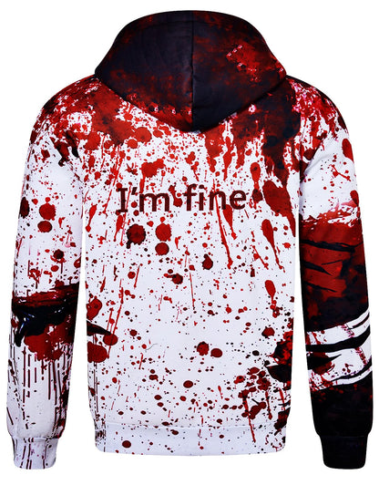 RAISEVERN Hoodies for Men Halloween I'm Fine Fleece Graphics Sweatshirts Pullover Blood Stains Novelty Hoody Cool Funny Hooded with Pocket