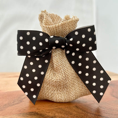 Black & White Polka Dots Pre-Tied Bows - 3" Wide, Set of 12, Grosgrain Ribbon, Wedding Embellishments, Gift Basket Decor, Party Favors, Birthday, Halloween, Christmas, Easter