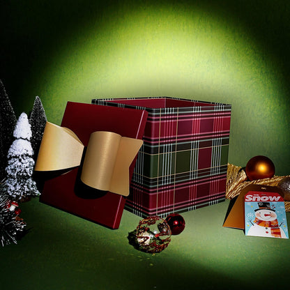 BIOBROWN Medium Christmas Gift Boxes with Lids for Presents, 9x9x9 Inches Red and Green Tartan Plaid Design Collapsible Gift Box for Xmas, Party, Holiday