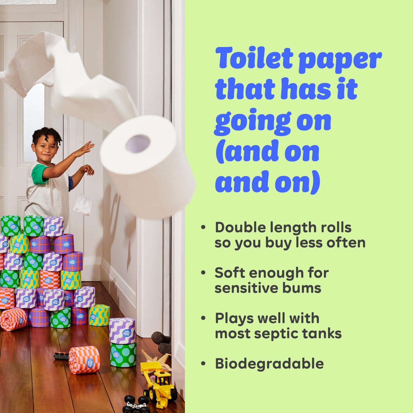 Who Gives A Crap – 100% Recycled, Twice as Long, Sustainable Toilet Roll, Box of 48 (3-Ply, 400 Sheets) - Soft, Strong, Sustainable