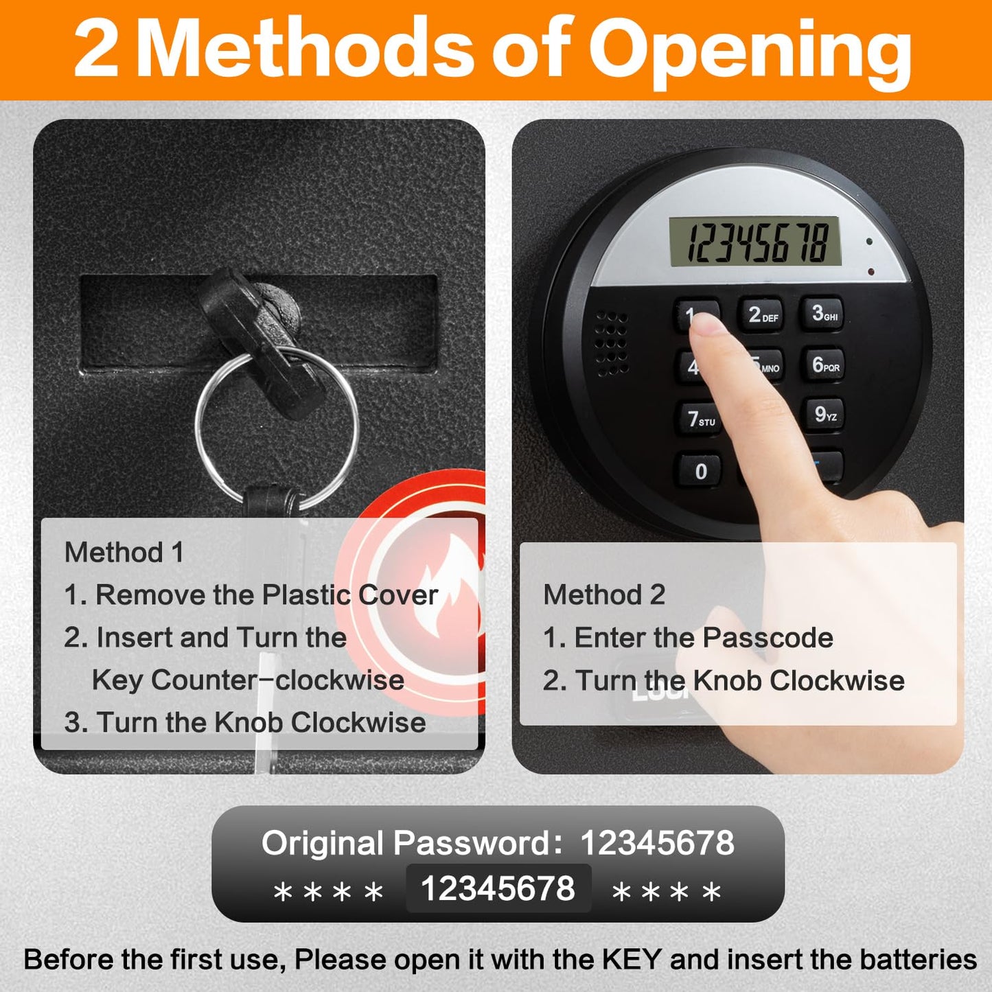 1.6 Cubic Feet Fireproof Safe Box, Fireproof Home Safe for Money, Jewelry, Documents and Valuables W/Digital Keypad, Alarm System, Removable Shelf, Home and Office Use Document Box
