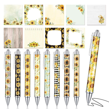 Saypacck 18 Pcs Sunflower Desk Accessories, 9 Pads Cute Sticky Notes, 9 Kawaii Pens, 3 x 3 Inches Notepads Memo Pad for Office Supplies Meeting Students School Decor Teacher Gifts