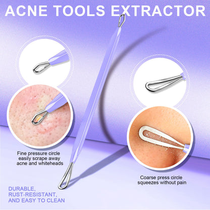 Teenitor Pimple Extractor Acne Treatment Tool Surgical Grade Blackhead Comedone Removal 2-in-1 Popper Tool for Face Nose Blackhead Extractor Tool Silver