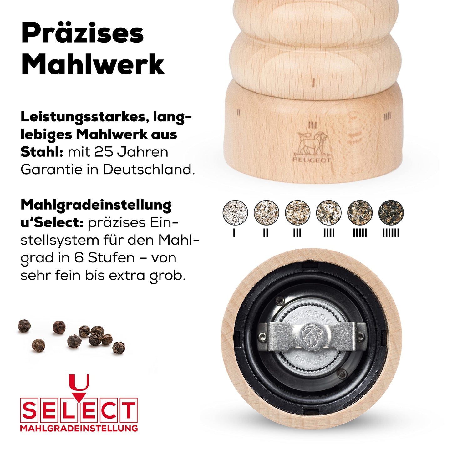 u'Select manual pepper mill in natural wood, 12 cm