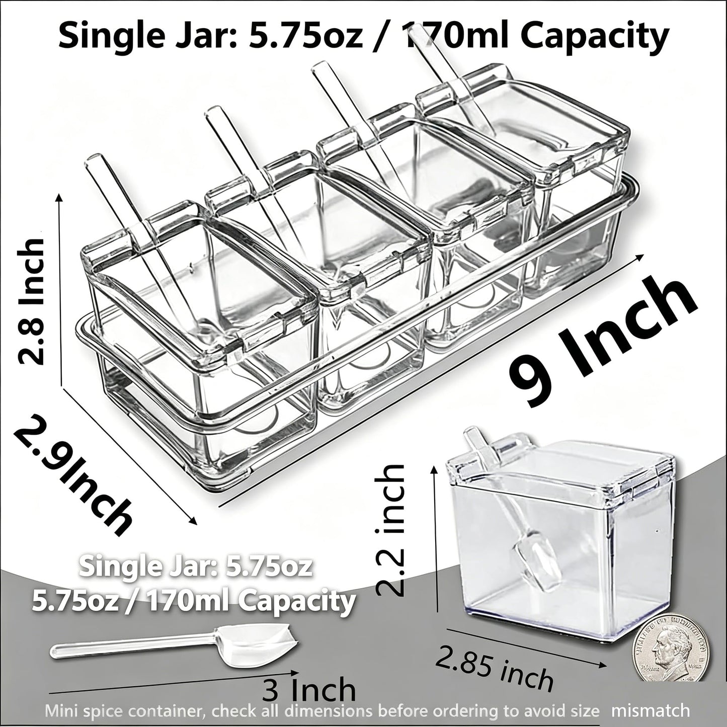 EOREA 4 Pack 5.75oz Plastic Clear Condiment Containers with Lids and Spoons