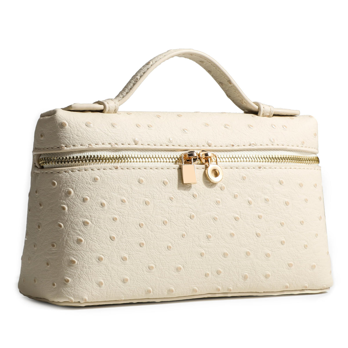 Rejolly Crossbody Bag for Women Small Top-Handle Pouch Purse Shoulder Handbag Synthetic Ostrich Leather Cream White (Gold Hardware)