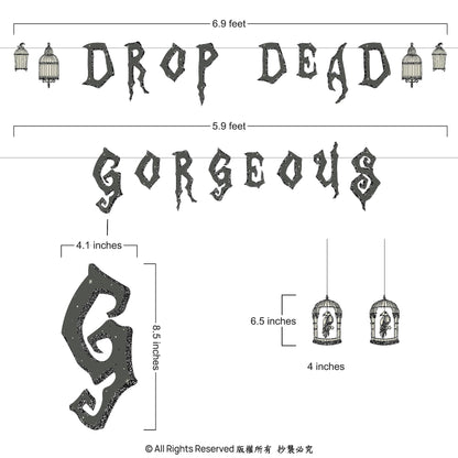 Cheerland Gothic Party Decorations Drop Dead Gorgeous Garland Skeleton Raven for Girls Birthday Party Decoration Wedding Bridal Shower Halloween Hanging Teen Goth Sweet 16 Bachelorette Decor
