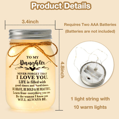 Daughter Gifts from Mom - to My Daughter Mason Jar Night Lights, Daughters Birthday Gifts from Mom and Dad, Wedding Gift Graduation Gift for Daughters
