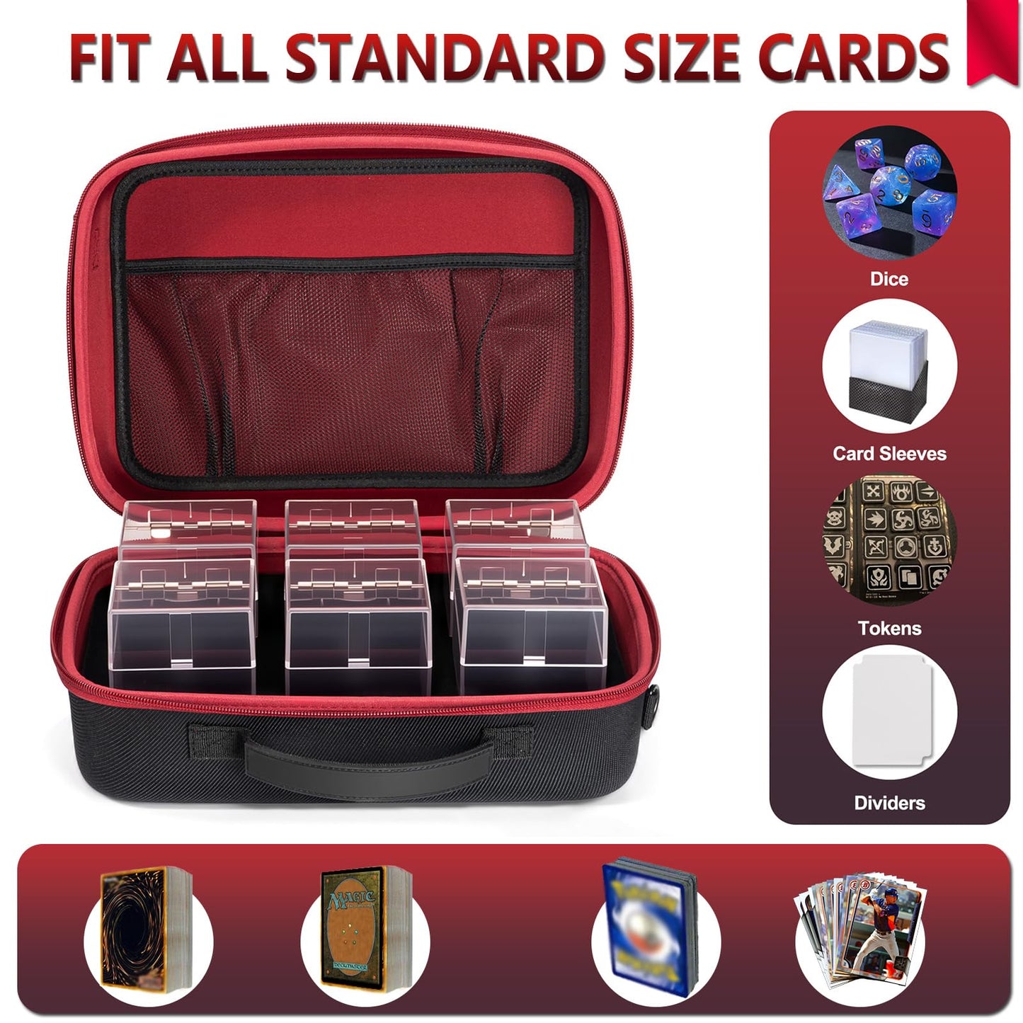NIFUYOP Trading Card Storage Box with Carrying Case, 6 Clear Commander Deck Box Hold 540+ Double Sleeved Cards, Travel Card Organizer with 12 Dividers for MTG, TCG, YuGiOh, Sports, Magic Cards