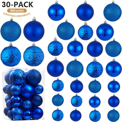 Wironlst Christmas Ball Ornaments - 30pcs Shatterproof Plastic Christmas Ornaments Hanging Ball Decorations for Xmas Tree, Holiday, Wedding, Party (Multi-Size, Blue)