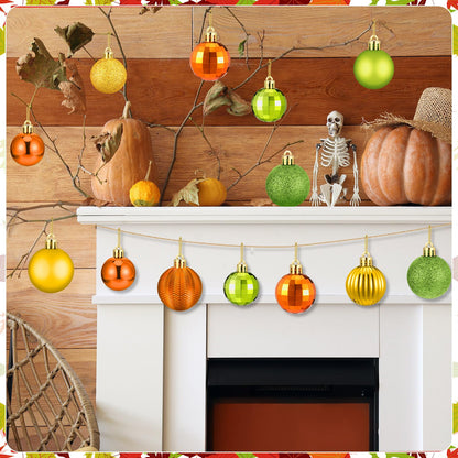 Lunmon 64 Pcs Fall Ball Ornaments Matt Glitter Lime Green Gold Orange Tree Ornament 1.6/1.97/2.4 Inch Autumn Thanksgiving Hanging Bulbs Fall Decorations for Home Tree Holiday Office Party Decor