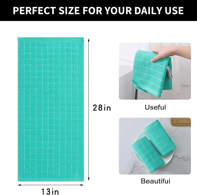 Homaxy 100% Cotton Terry Kitchen Towels, Checkered Designed, Soft and Super