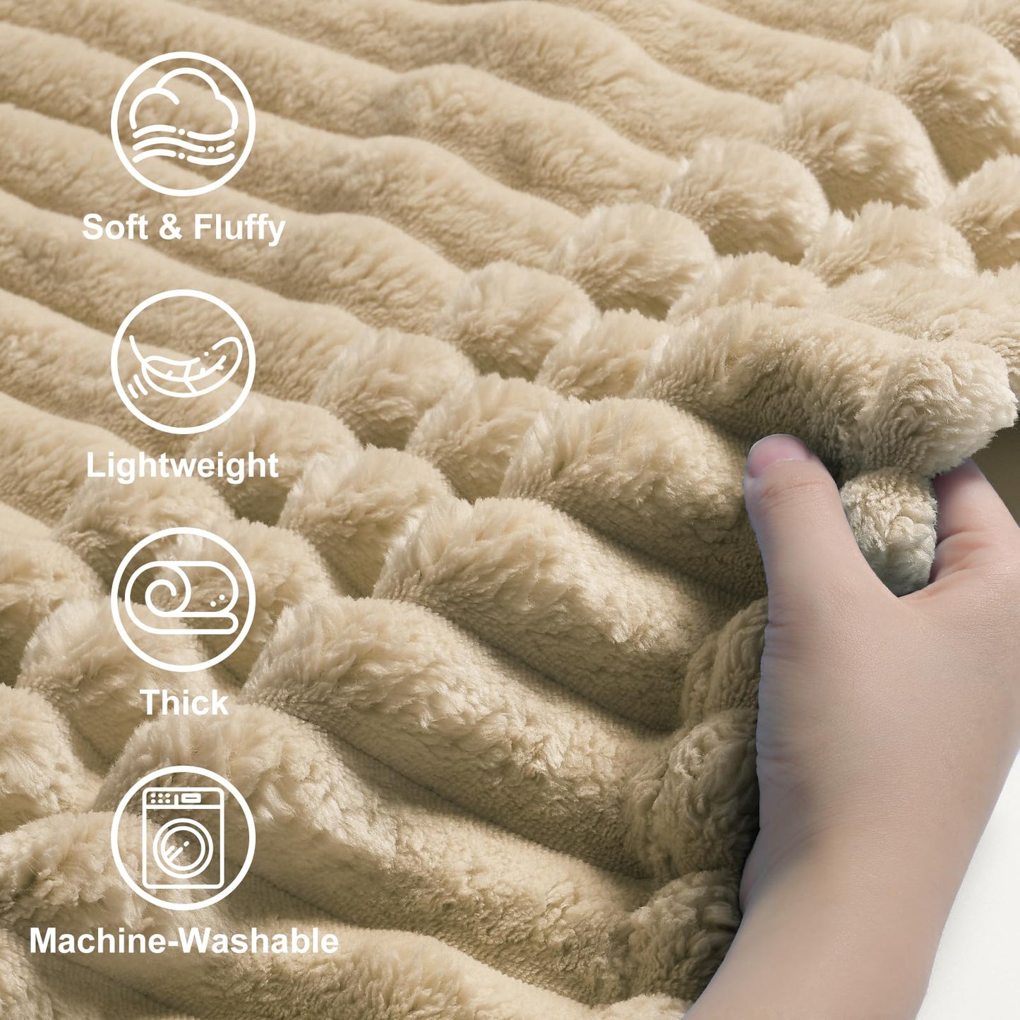 decorUhome Soft Fleece Light Brown Throw Blanket for Couch, Cozy Fluffy Plush Flannel Striped Blanket for Sofa Bed, Lightweight Decorative Ribbed Fuzzy Blanket for Woman, 50x60 Inches