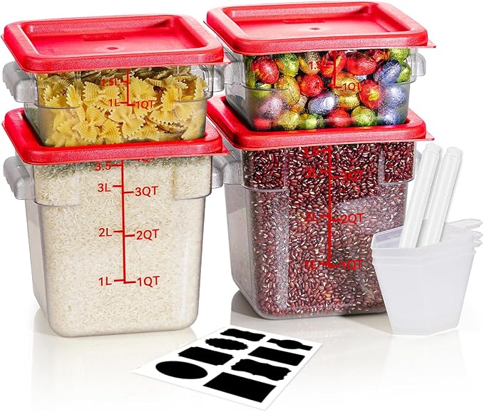 2QT&4QT NSF Food Storage Containers: 8 PCS Commercial Clear Square Food Storage