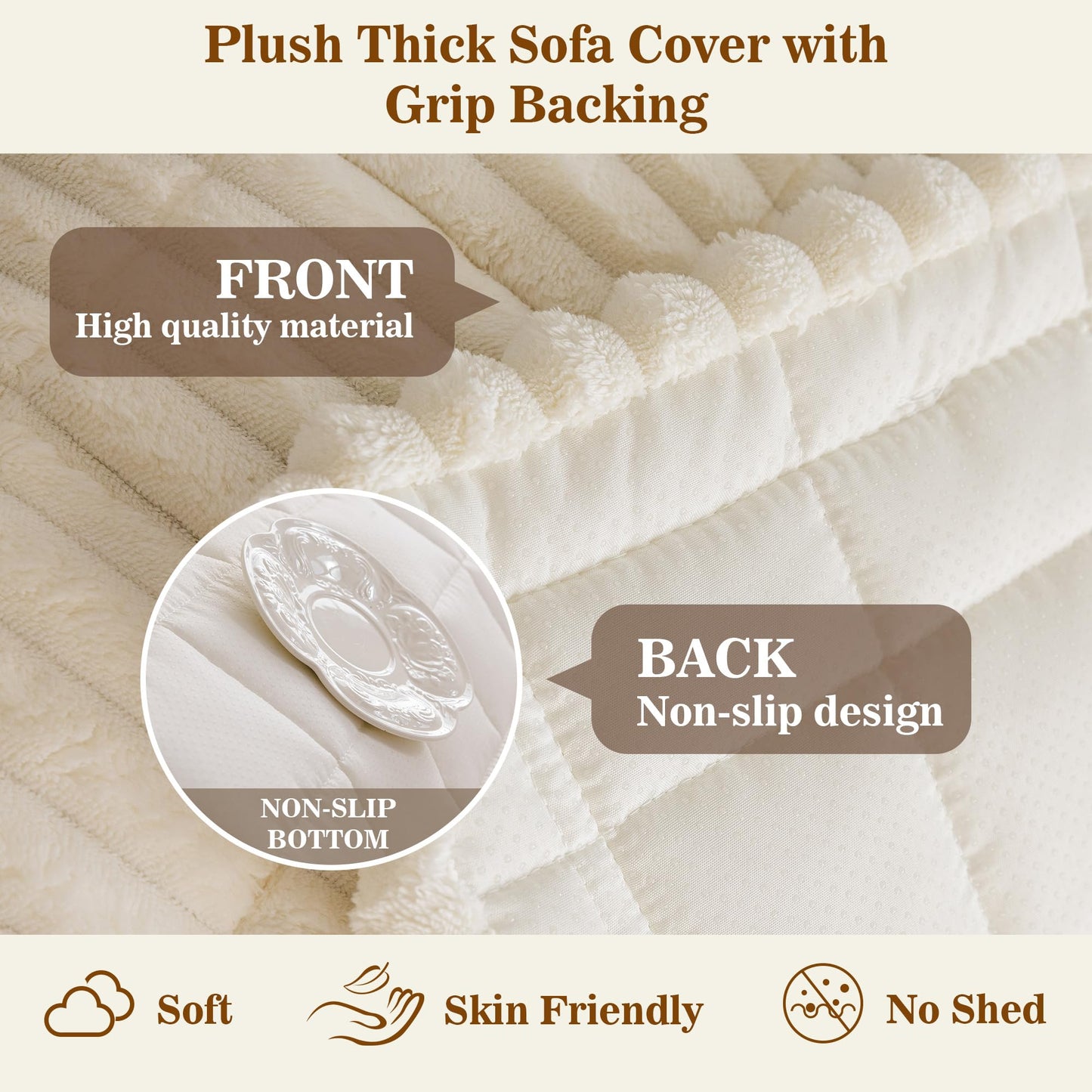 MYSKY HOME Couch Covers for Sofa, L Shaped Couch Cover, Couch Cover for Dogs, Sofa Covers for Pets Washable, Non Slip Sofa Slipcovers, Leather Sofa Cover Sectional Couch Covers, Cream, 27.6" x 70.9"