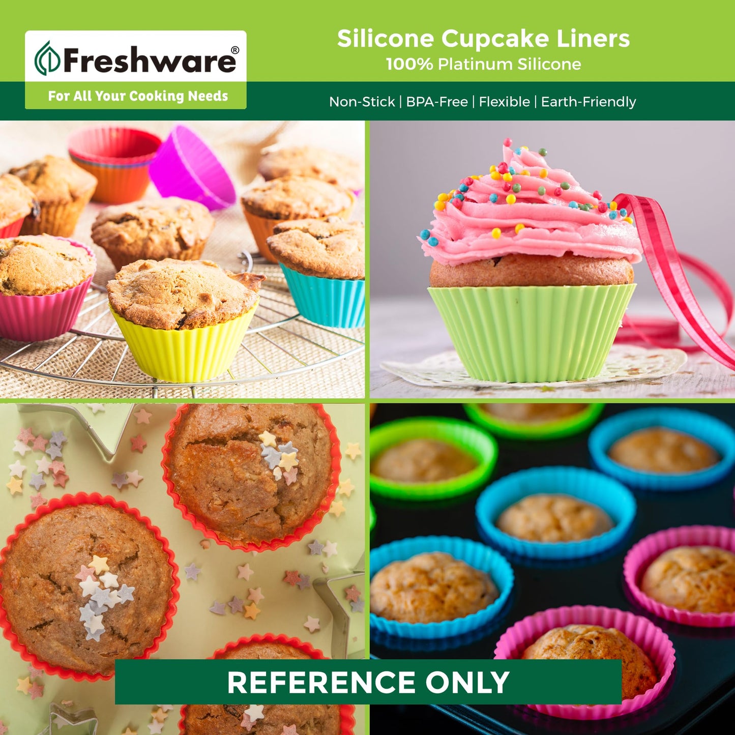 Freshware Cupcake Liners, Pack of 48 Silicone Muffin Cups, Reusable & Non-stick Cupcake Liners for Party Halloween Christmas, Round